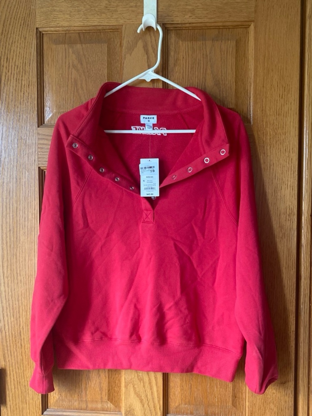 Parker Red Snap-Button Pullover Sweatshirt